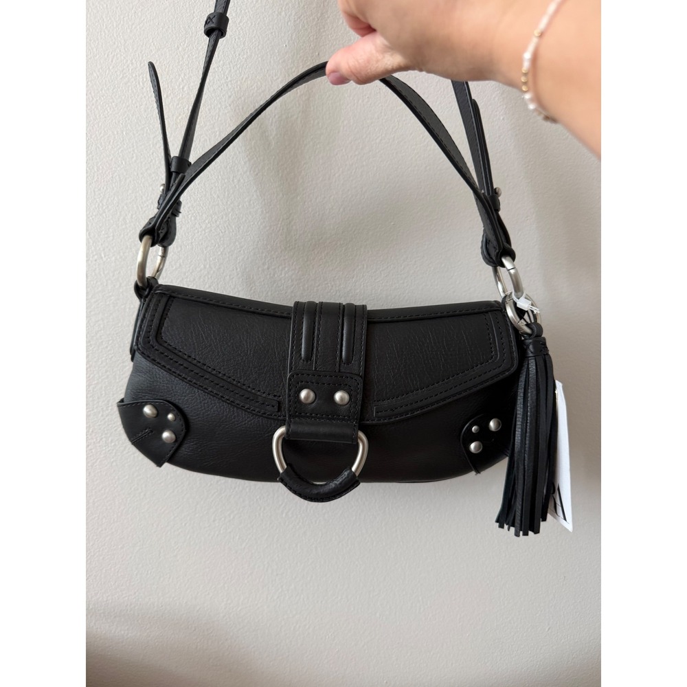 Zara Black Leather Shoulder Bag Women Y2K Minimalist Festival Studded Moto $169 - Picture 4 of 11